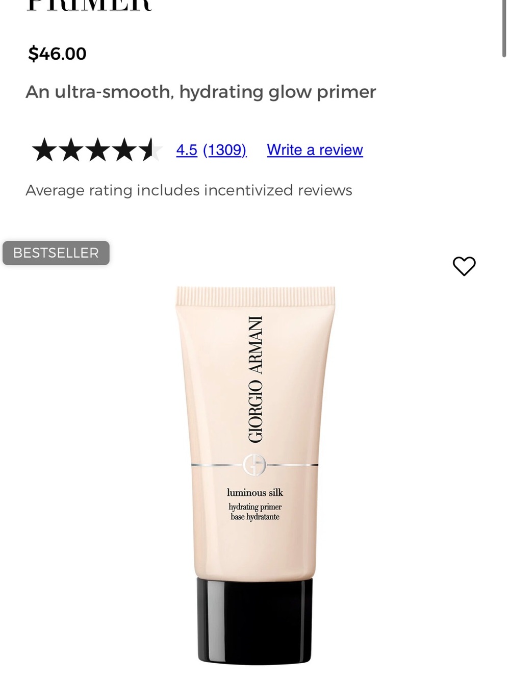 Giorgio Armani Luminous Silk Hydrating Primer — Nude & Black